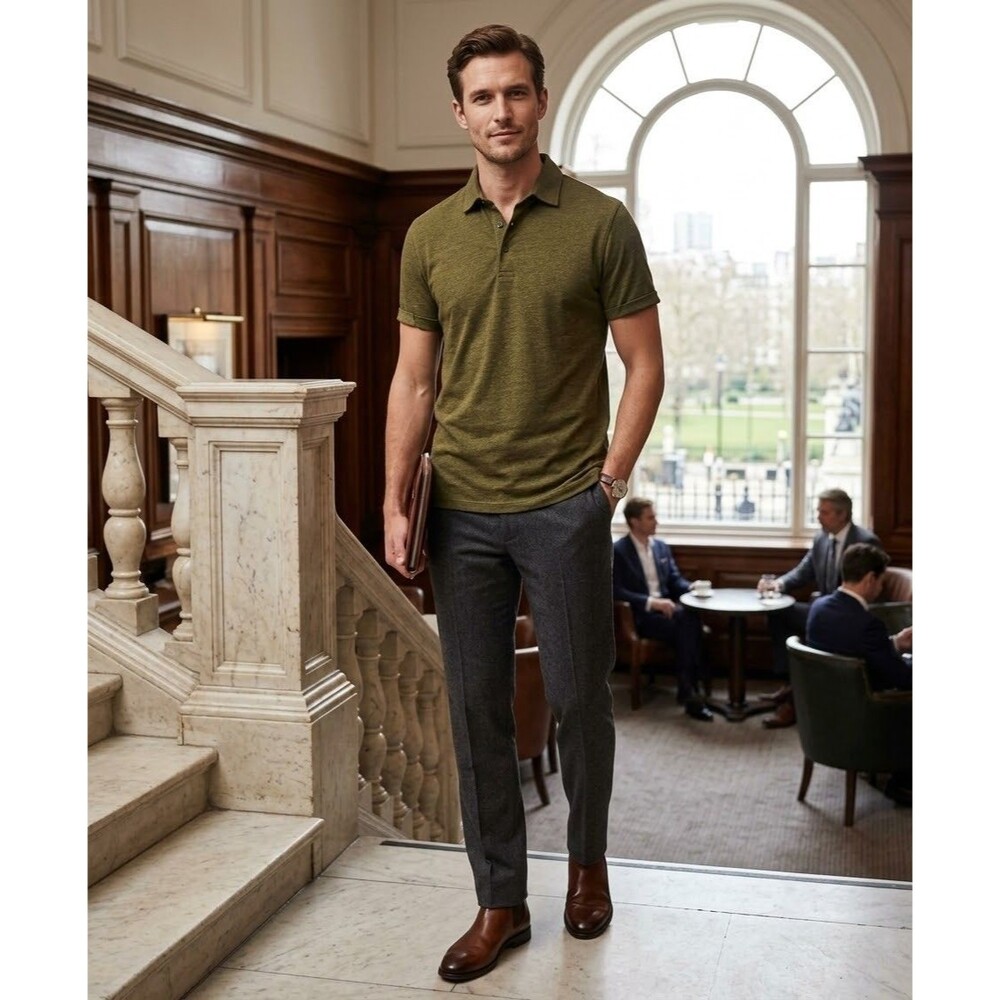 Charles Tyrwhitt 100% Linen Polo Shirt M Olive Green Quiet Luxury Old Money